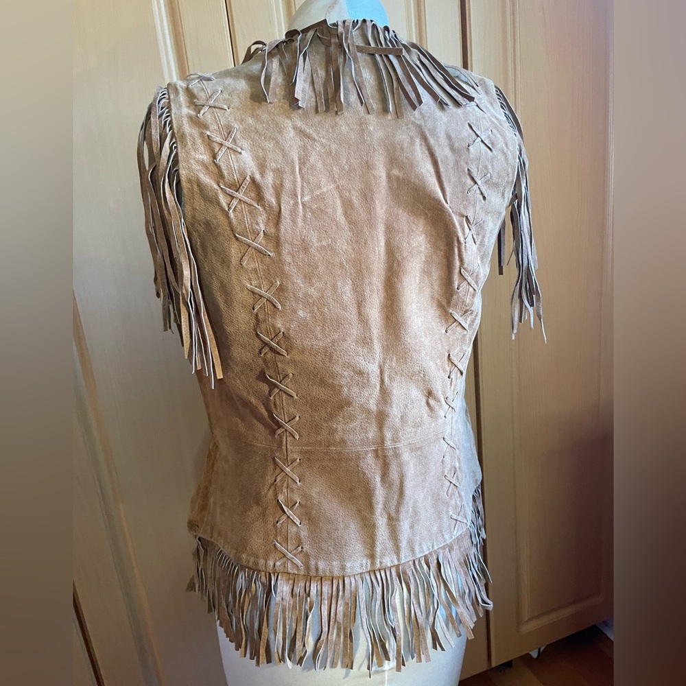 Vintage Rampage Tan Leather Fringe Vest - Picture 3 of 3